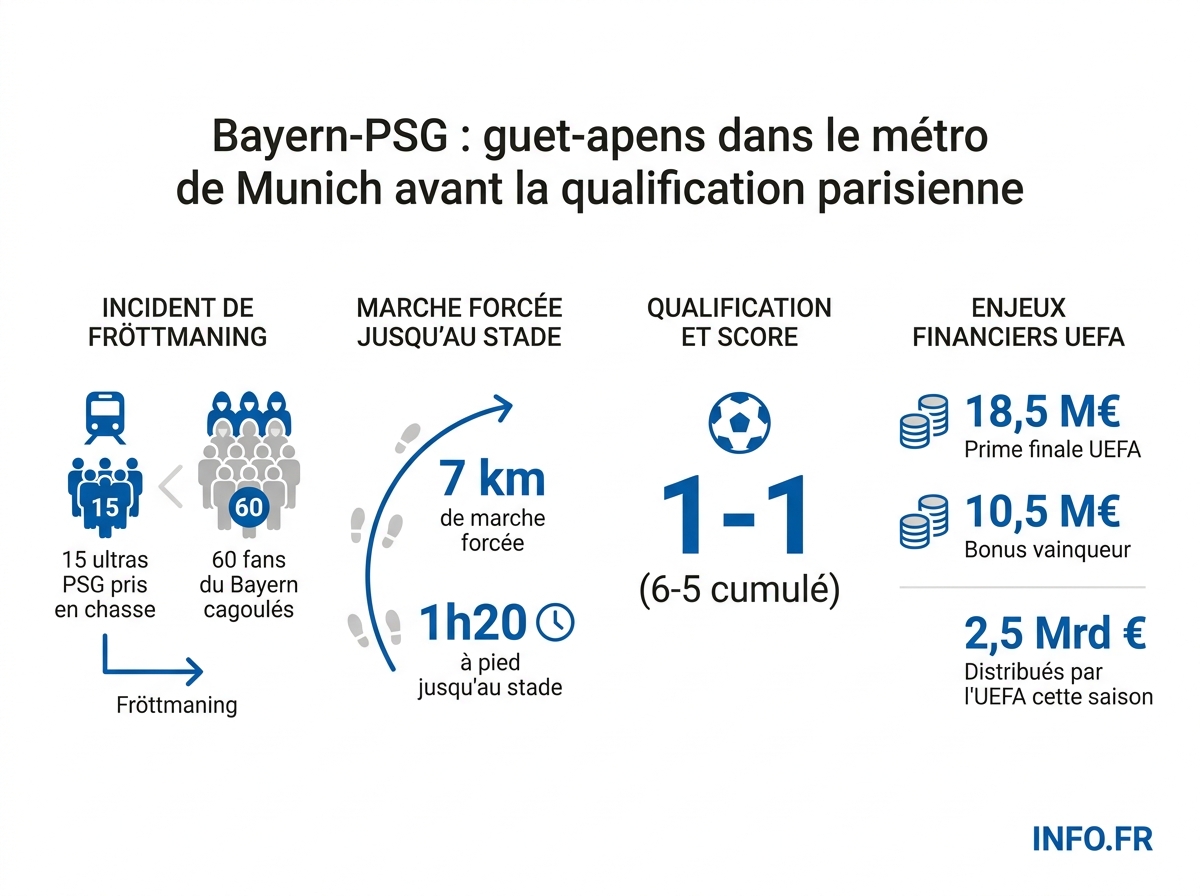 Chiffres clés des incidents du métro de Munich et des enjeux financiers de la finale PSG-Arsenal du 30 mai 2026 à Budapest.