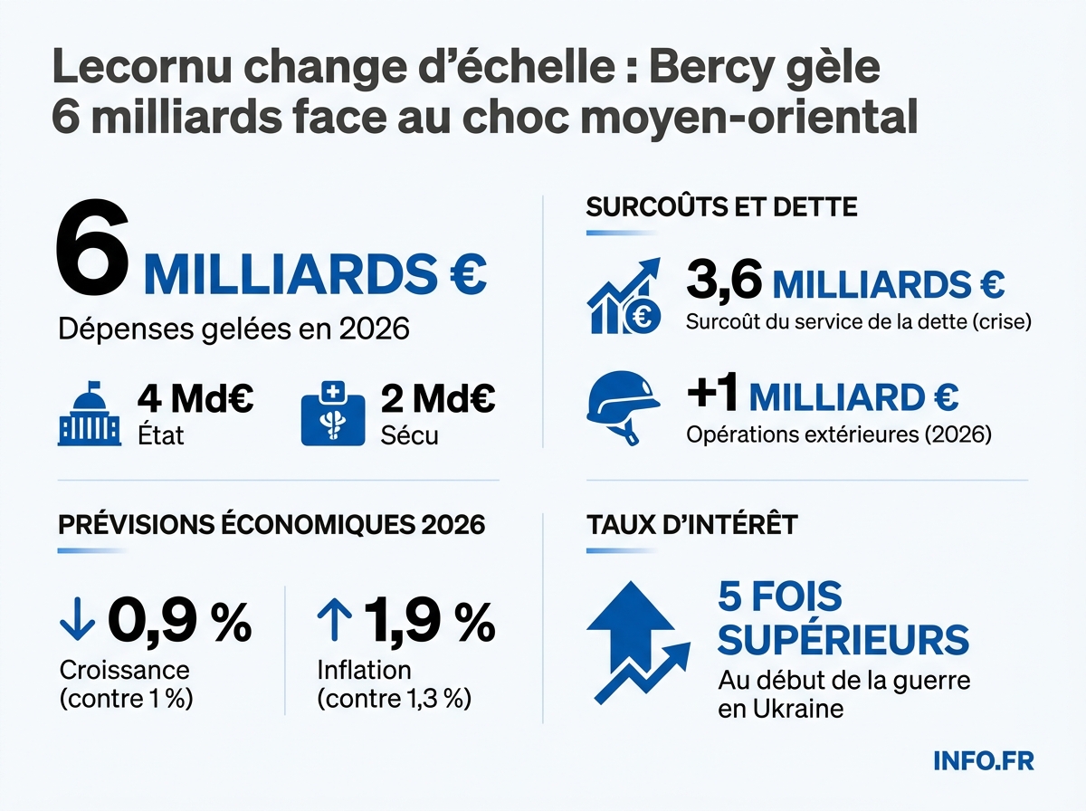 Impact budgétaire de la guerre au Moyen-Orient sur les finances publiques françaises selon Bercy (avril-mai 2026).