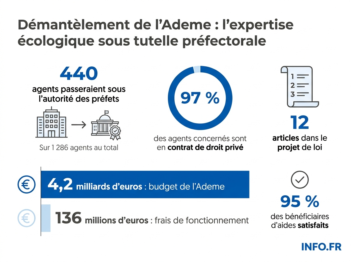 Les chiffres clés du démantèlement programmé de l'Ademe par le projet de loi sur l'aménagement du territoire.