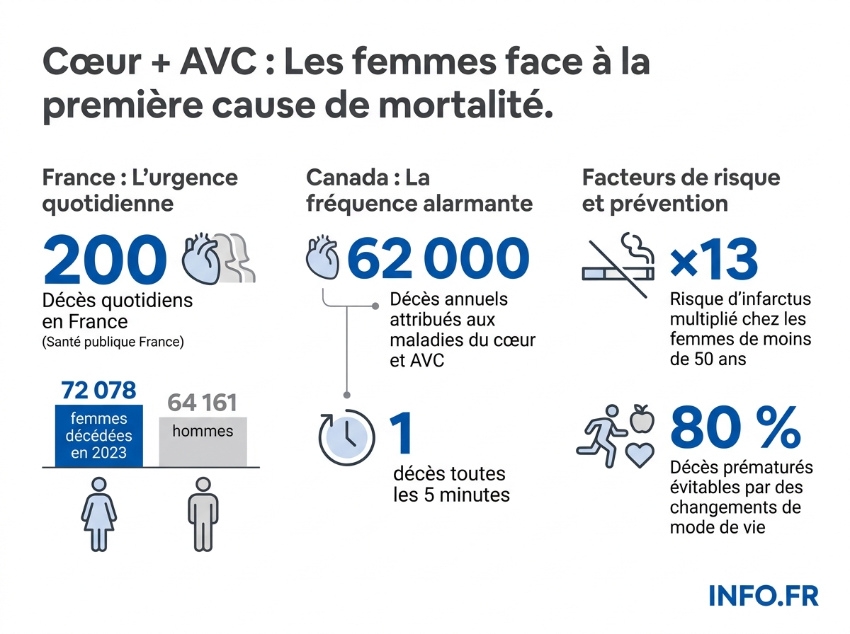 Données chiffrées sur la mortalité cardiovasculaire féminine en France et au Canada en 2026.