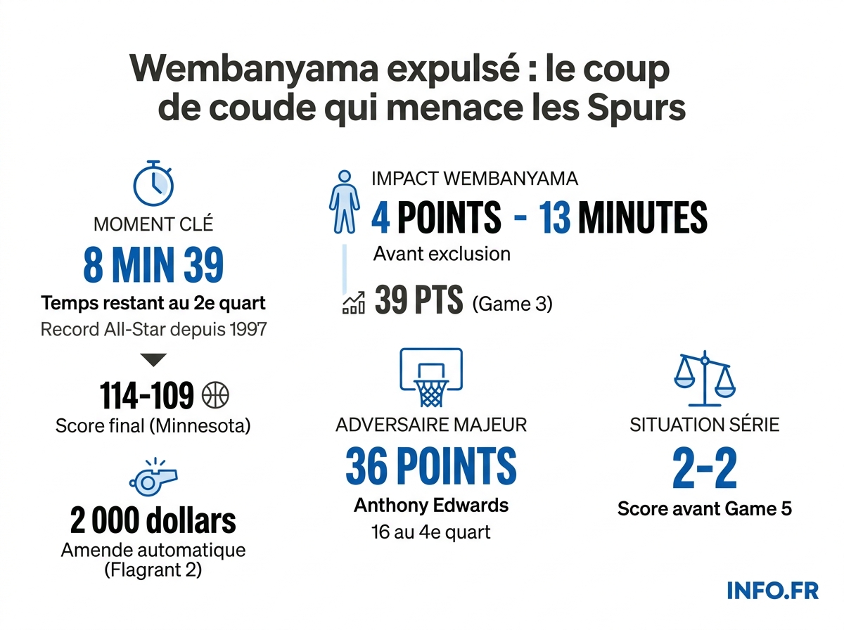 Statistiques clés du Game 4 entre Minnesota Timberwolves et San Antonio Spurs après l'expulsion de Victor Wembanyama.