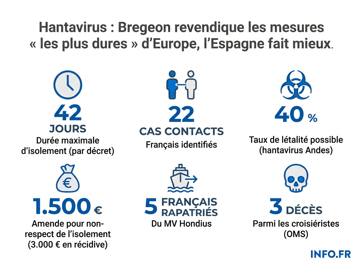 Les chiffres clés du décret français contre l'hantavirus du MV Hondius, mai 2026.