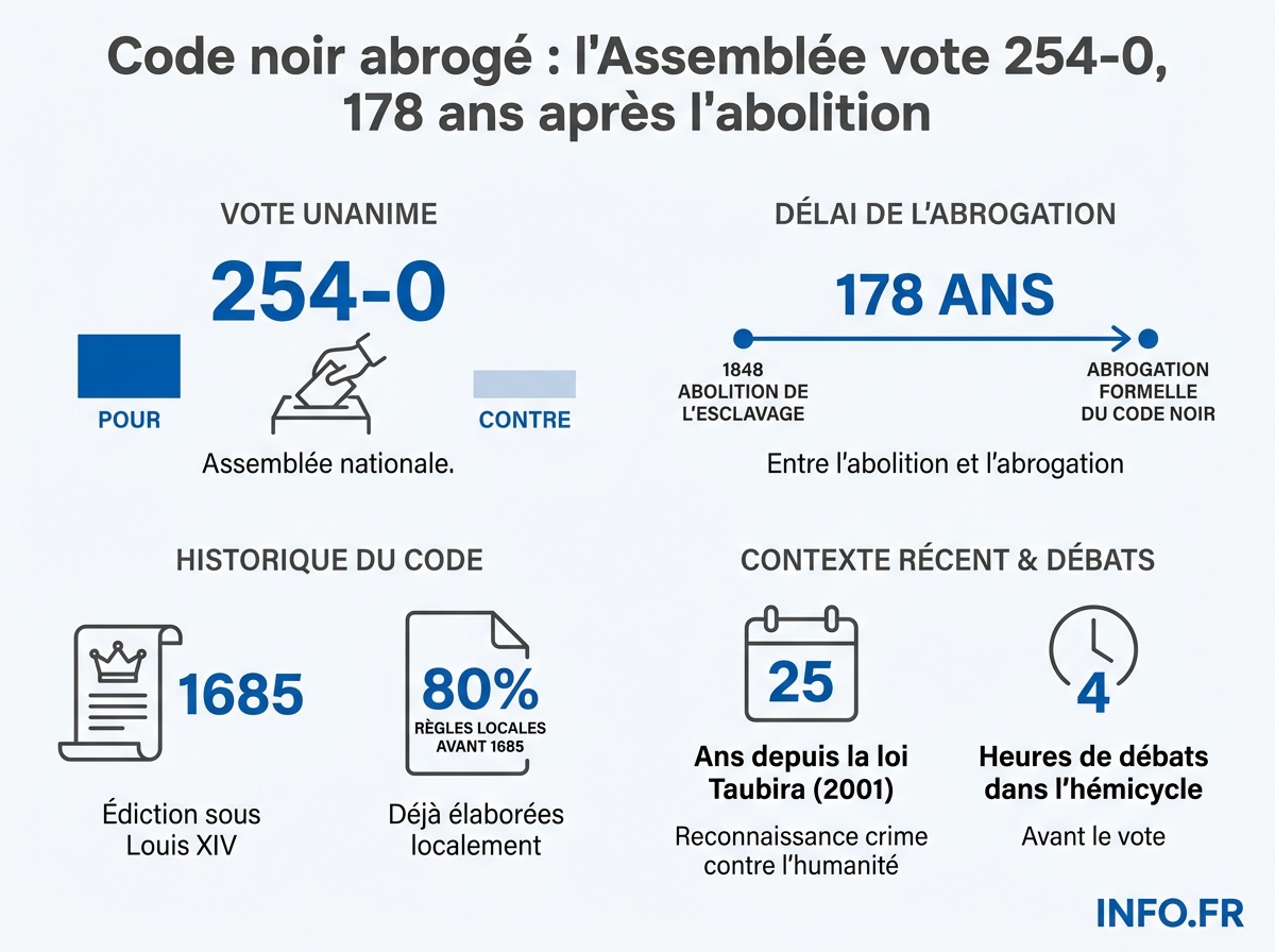Chiffres clés du vote d'abrogation du Code noir à l'Assemblée nationale, 28 mai.