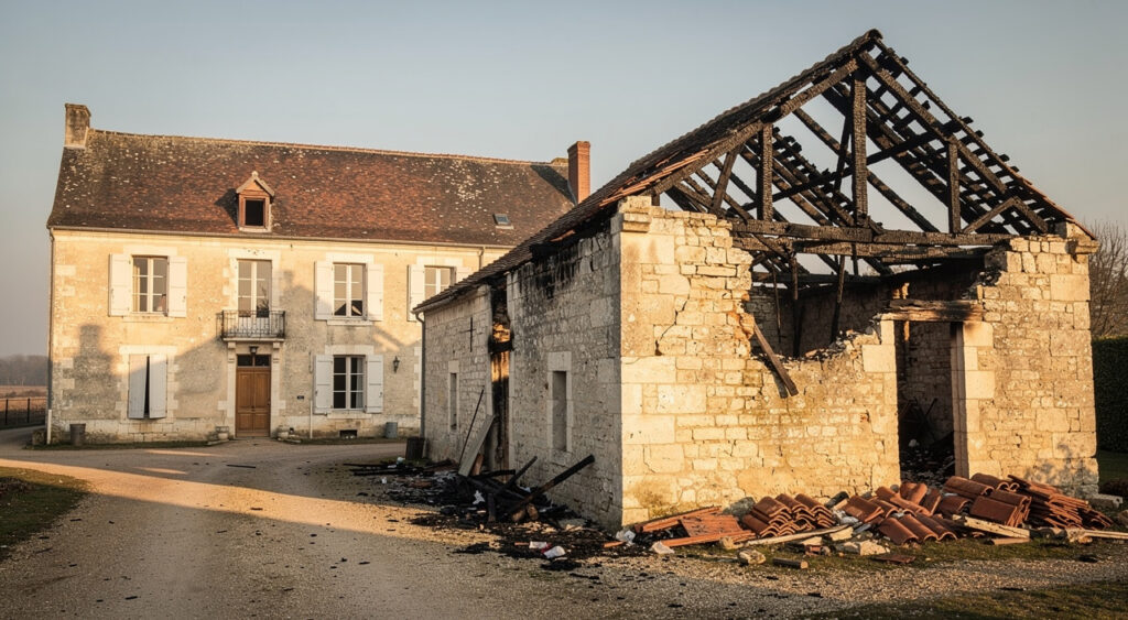 Incendie à Restigné : une dépendance en feu, la toiture touchée, pas de blessé