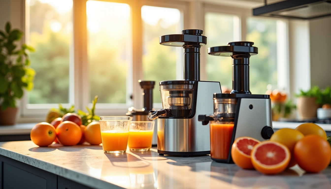 Presse-agrumes professionnel en inox sur un comptoir