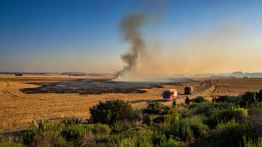 Agde : les pompiers maîtrisent un feu de chaume au Bagnas près de la RD612