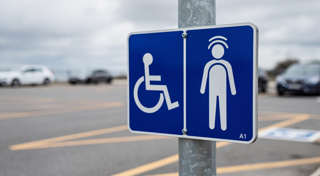 Alençon installe un pictogramme « handicap invisible » sur ses places PMR