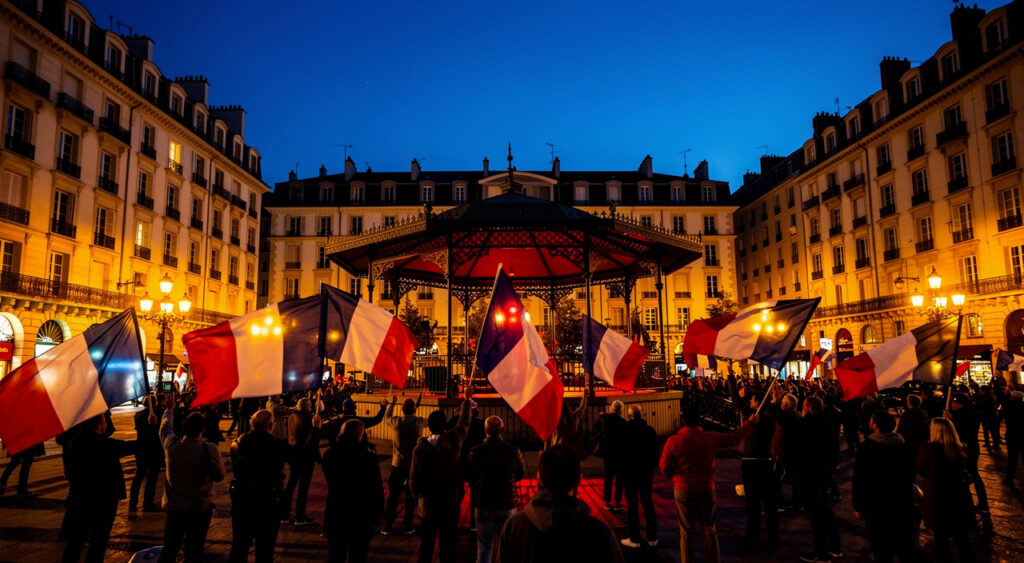 Ambiance festive place Jean-Jaurès à Saint-Étienne pour la victoire des Bleus