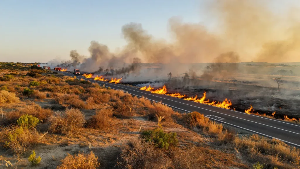 Arles : feu de végétation en bordure de la N113, 0,6 hectare parcouru, trente pompiers mobilisés