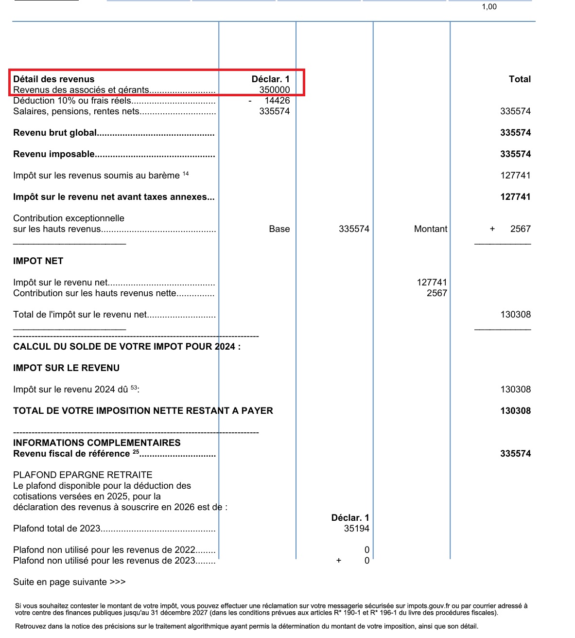 Avis d'imposition 2024 (verso)