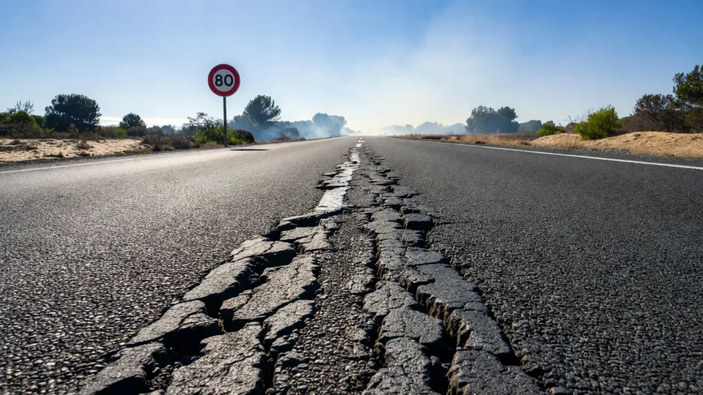 Canicule dans les Landes : la chaussée déformée sur la RD 824 entre Dax et Mont-de-Marsan