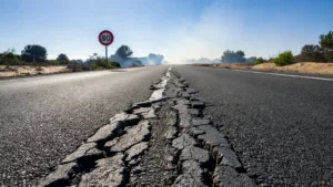 Canicule dans les Landes : la chaussée déformée sur la RD 824 entre Dax et Mont-de-Marsan