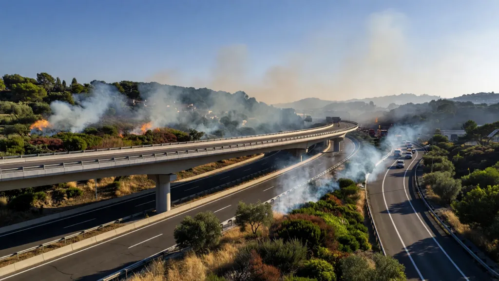 Cannes : un incendie en bordure de l’A8 provoque jusqu’à 2 km de bouchons