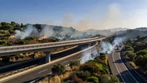 Cannes : un incendie en bordure de l’A8 provoque jusqu’à 2 km de bouchons