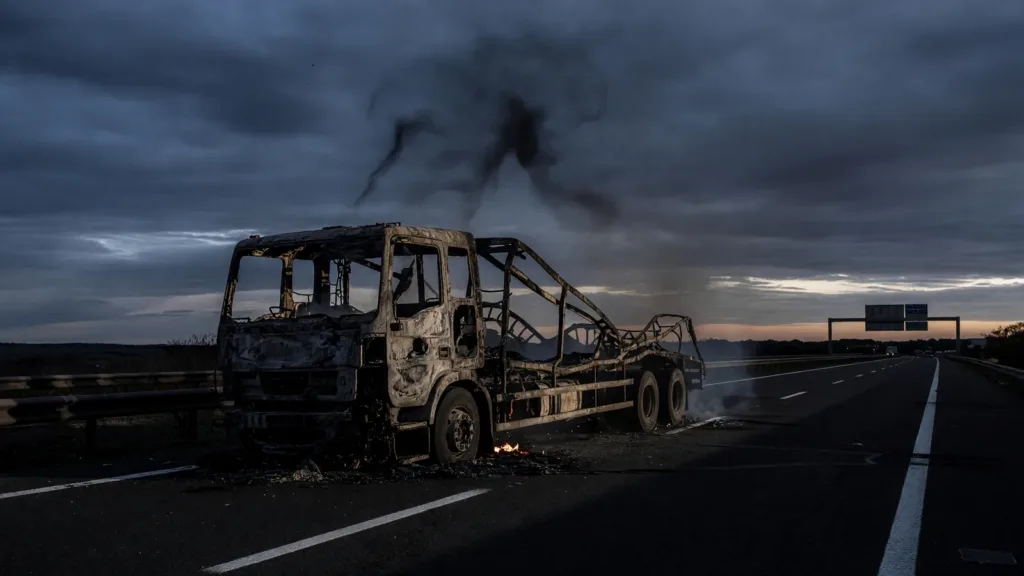 Charnay-lès-Mâcon : un camion frigorifique entièrement détruit par un incendie sur l'A6