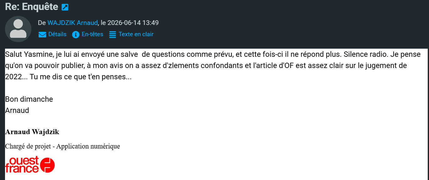 Courriel adressé par erreur à la cosignataire