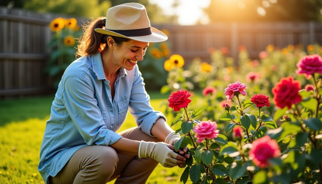 Jardinière entretenant ses fleurs avant de partir en vacances