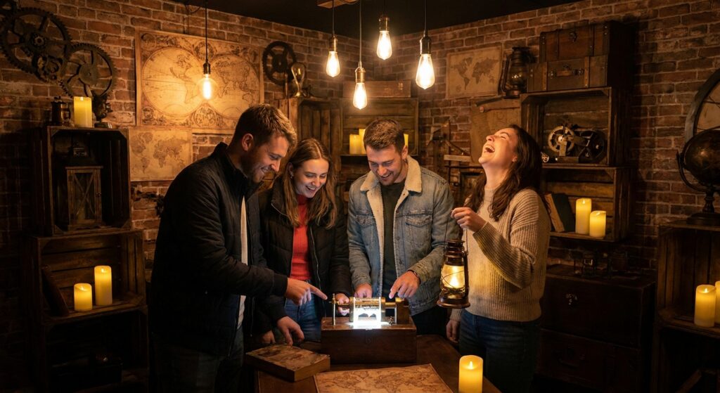 Un groupe résout des énigmes dans un escape game