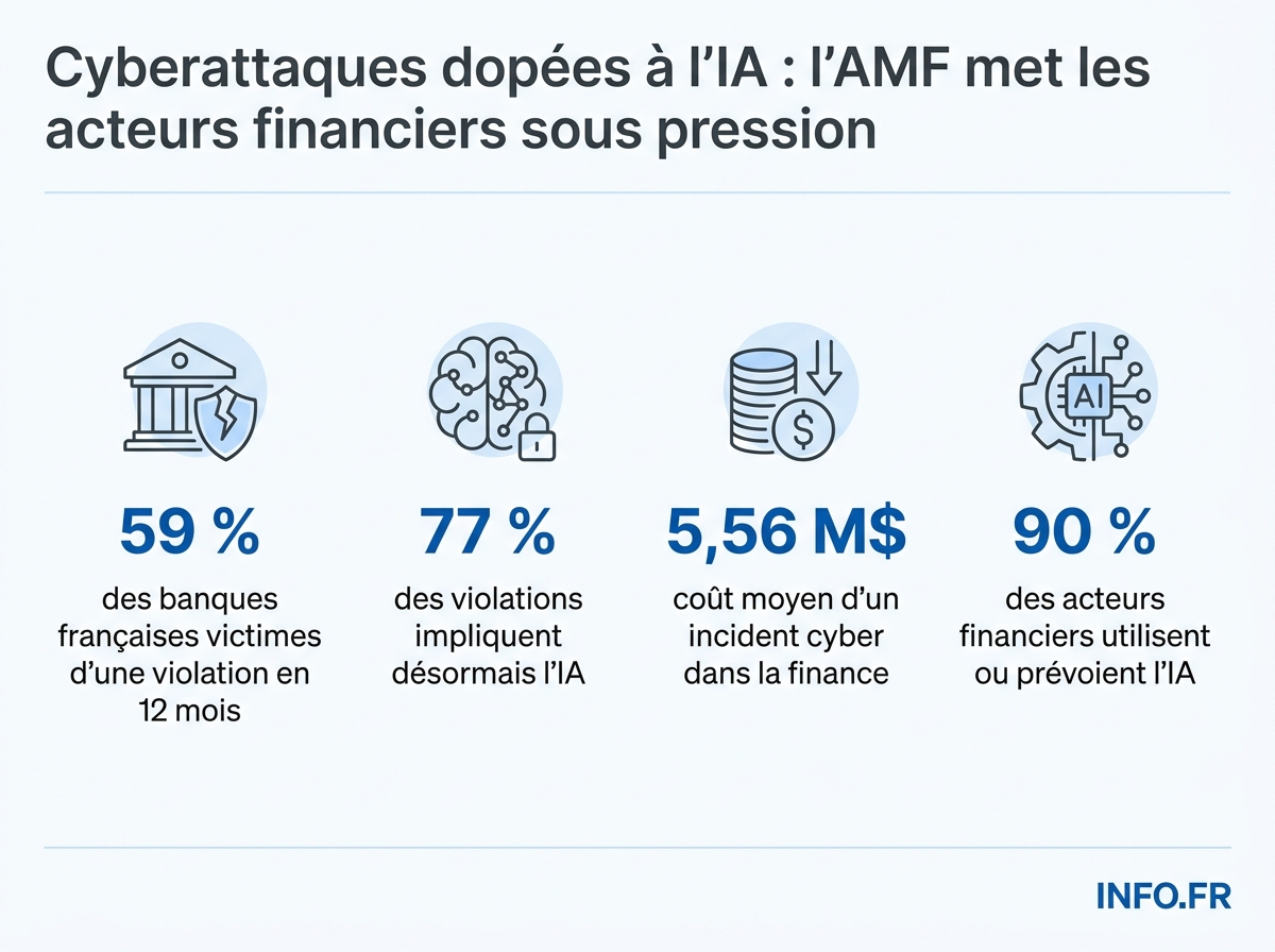 Chiffres clés de la cybersécurité dans le secteur financier français face à la menace IA en 2026.