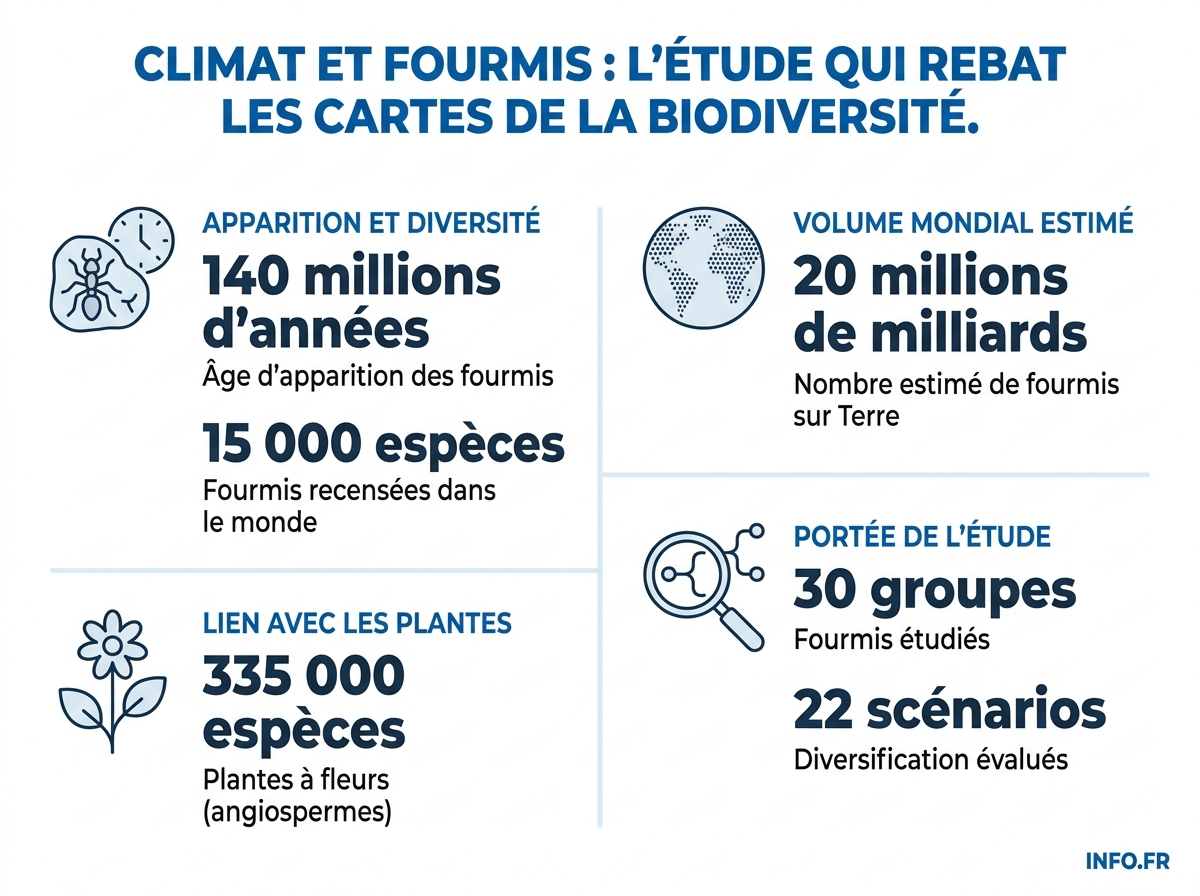 Chiffres clés de l'étude sur l'évolution des fourmis publiée dans Royal Society Open Science.
