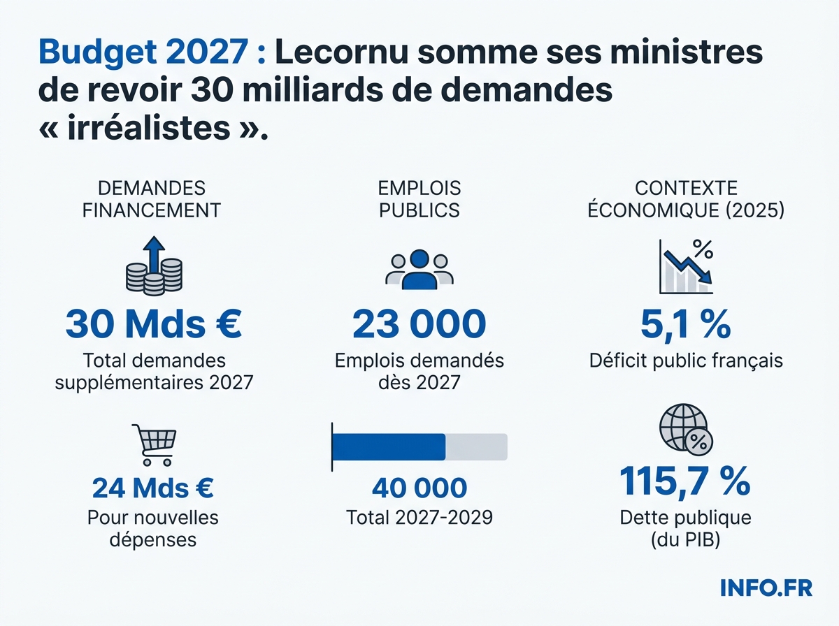 Les chiffres clés du cadrage budgétaire 2027 imposé par Sébastien Lecornu à ses ministres.