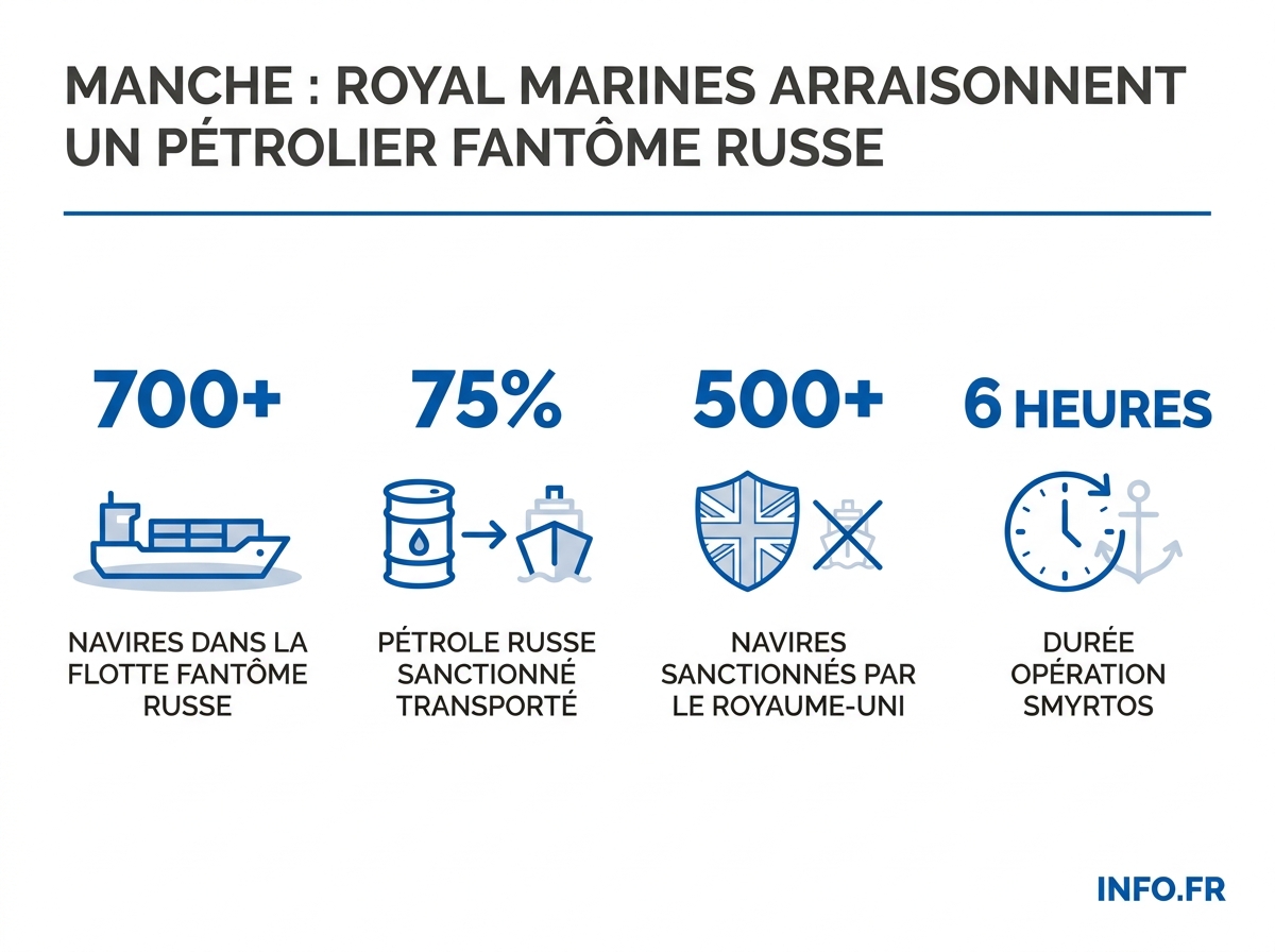 Chiffres clés de la flotte fantôme russe et des interceptions occidentales en 2025-2026.