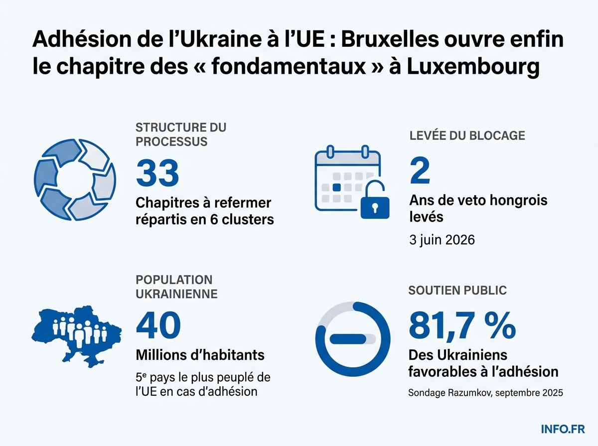 Les chiffres clés du processus d'adhésion de l'Ukraine à l'Union européenne au 15 juin 2026.