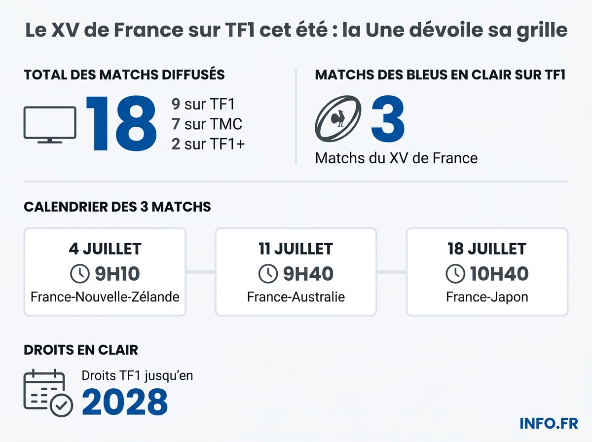Calendrier et diffusion des trois matchs du XV de France au Championnat des Nations 2026 sur TF1.
