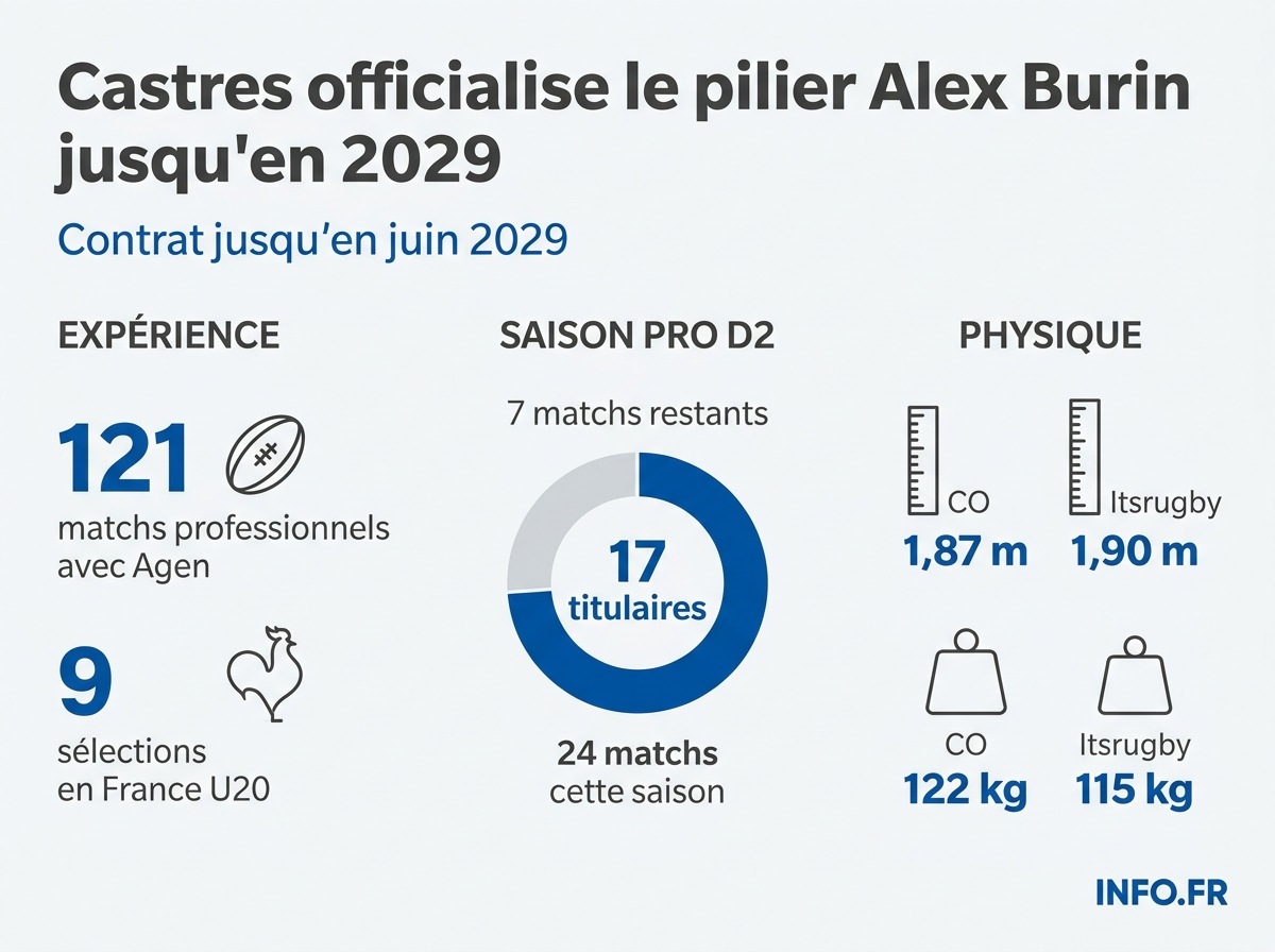 Fiche synthétique d'Alex Burin, nouveau pilier droit du Castres Olympique.