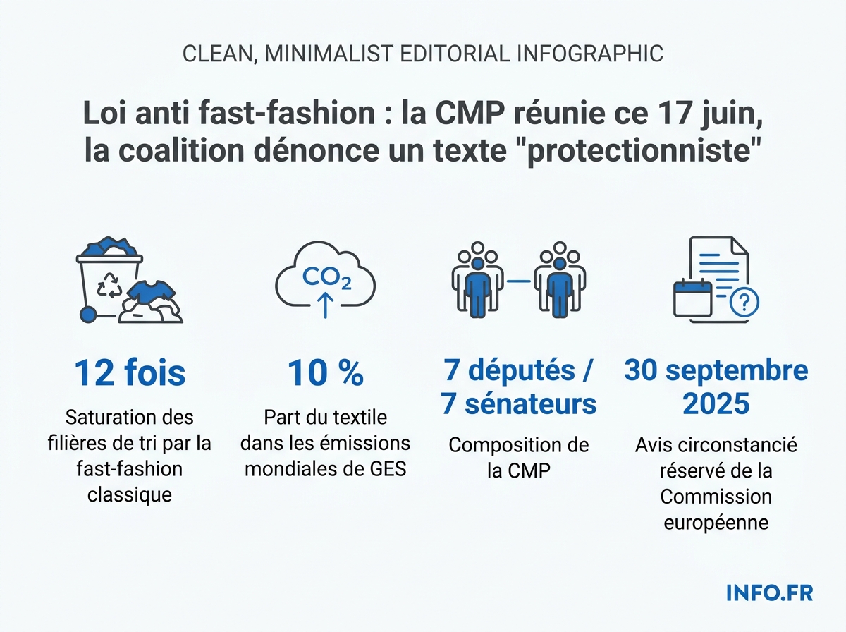 Chiffres clés de la loi anti fast-fashion avant la commission mixte paritaire du 17 juin 2026.