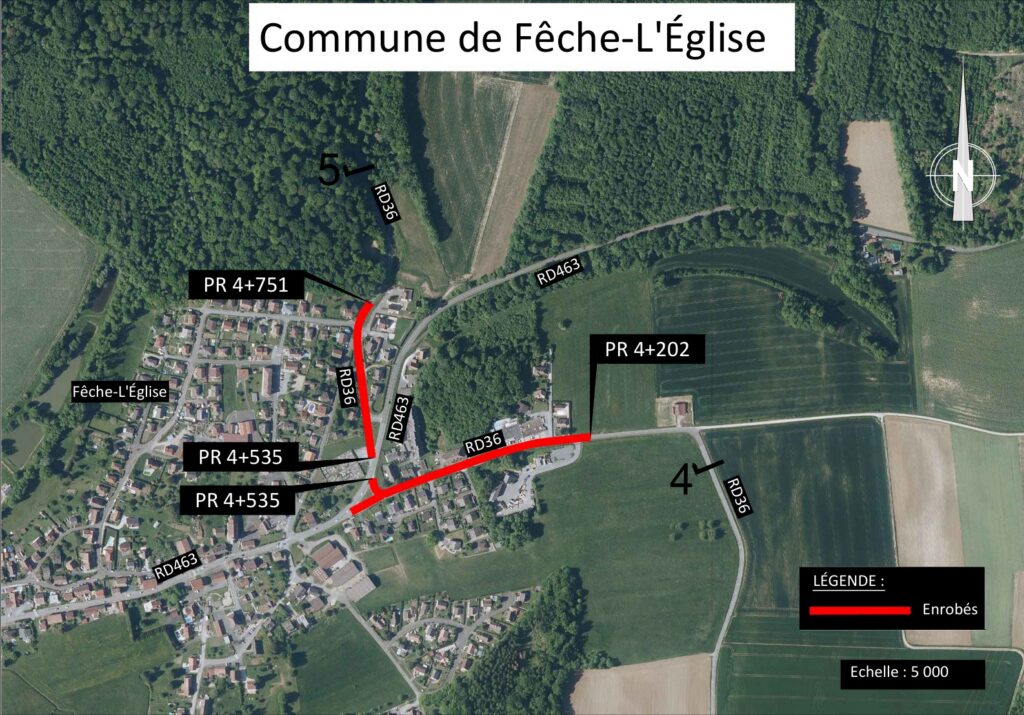 Plan des travaux RD 36 à Fêche-l'Église (Département du Territoire de Belfort)