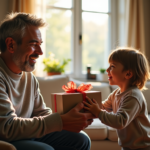 Un enfant offre un cadeau à son papa pour la fête des pères