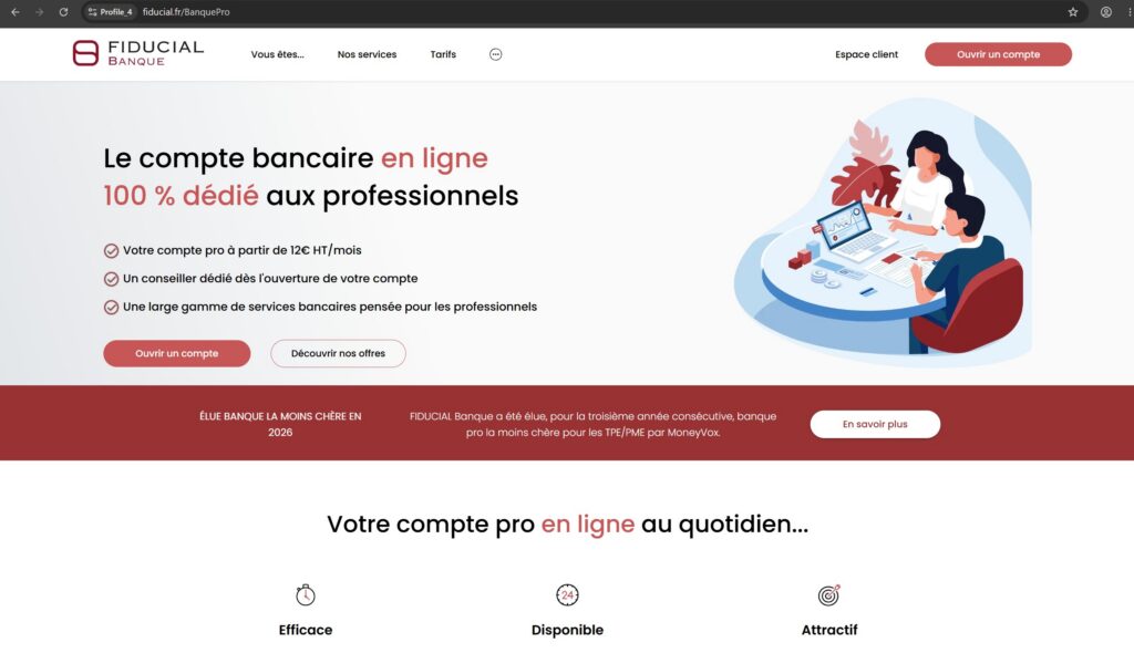 Page d accueil du site Fiducial Banque, banque en ligne pour professionnels