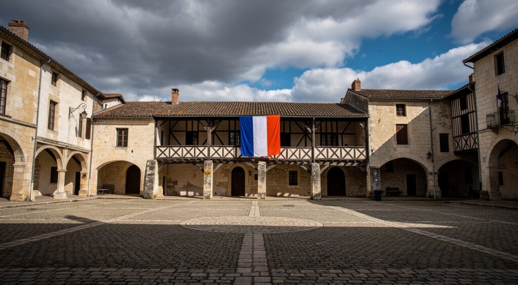 Gendarmerie des Landes : remise du drapeau sur la place Royale de Labastide-d&rsquo;Armagnac
