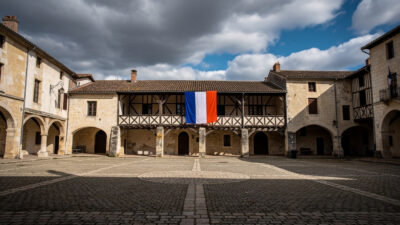 Gendarmerie des Landes : remise du drapeau sur la place Royale de Labastide-d'Armagnac