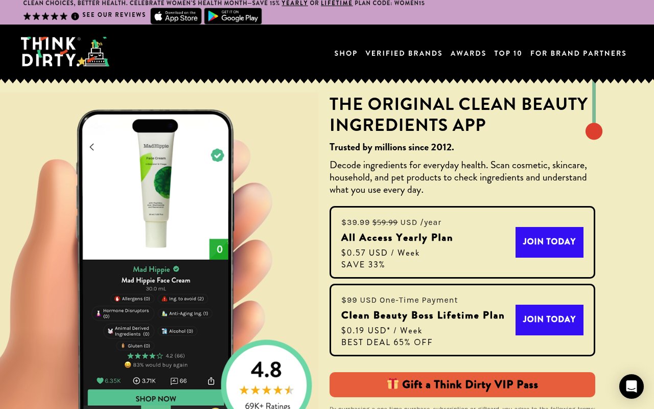 Aperçu du site Think Dirty