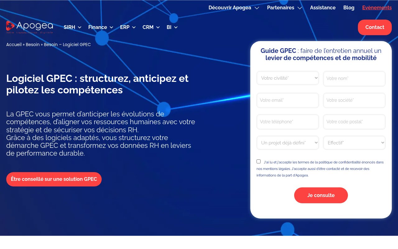 Aperçu du site Apogea - Logiciel GPEC