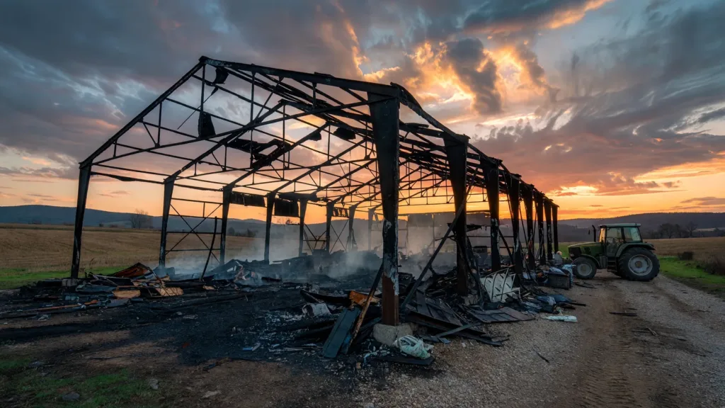 Incendie à Caumont-sur-Aure : un hangar agricole totalement détruit