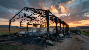 Incendie à Caumont-sur-Aure : un hangar agricole totalement détruit