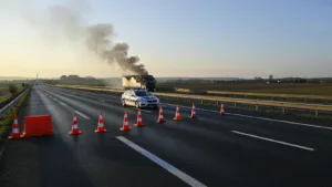Incendie d&rsquo;un poids lourd sur l&rsquo;A33 à Saint-Nicolas-de-Port : circulation coupée plusieurs heures