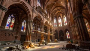 La Châtaigneraie : début des travaux de consolidation des voûtes de l&rsquo;église Saint-Jean-Baptiste