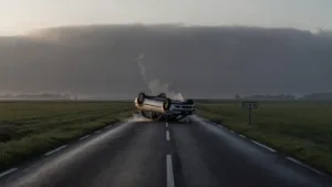 Laigneville : une voiture sur le toit après une collision sur la D1016, les secours mobilisés