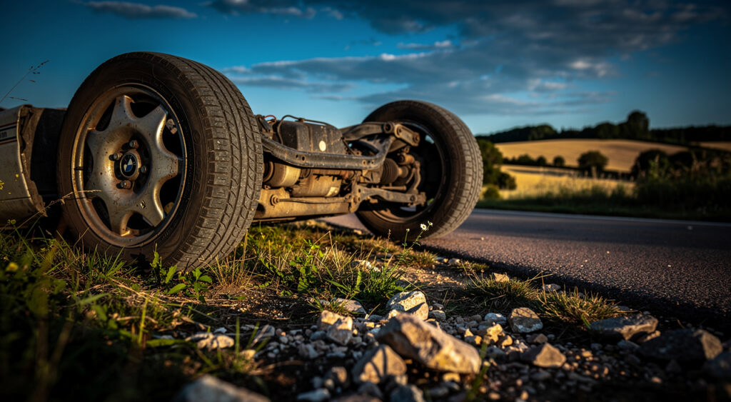 Le Creusot : un septuagénaire fait une sortie de route, sa Peugeot 308 sur le toit près des Vernizeaux