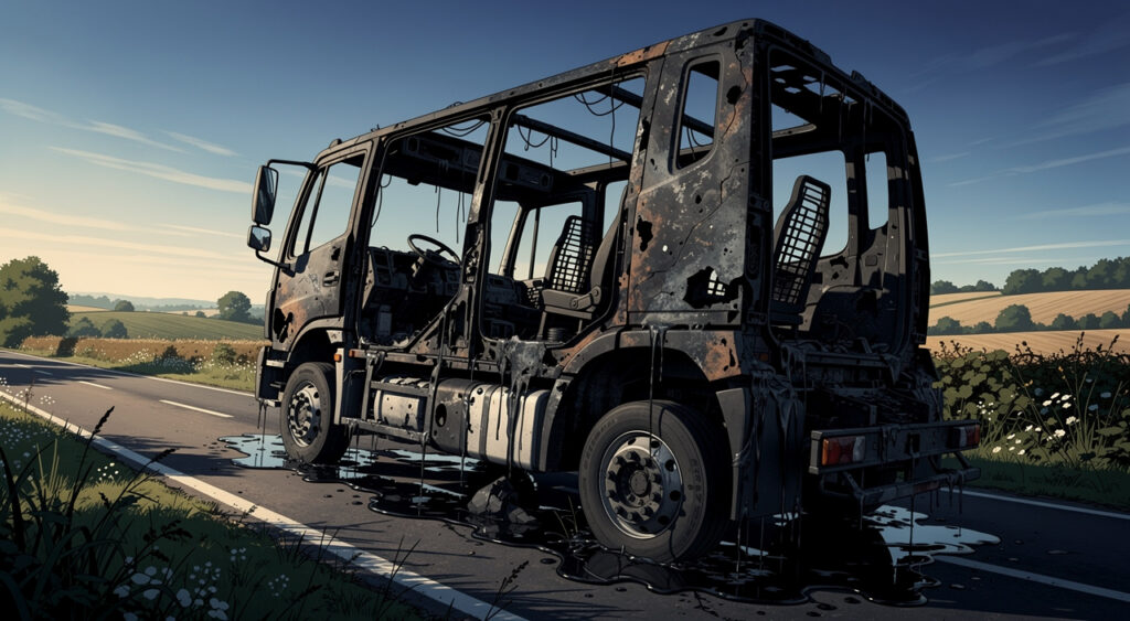 Mozé-sur-Louet : un camion prend feu sur la RD 160, le chauffeur brûlé au bras