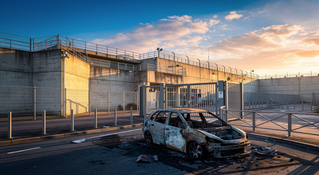 Nanterre : un automobiliste percute la prison et incendie sa voiture