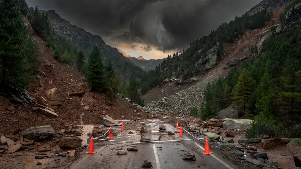 Orages en vallée d'Aspe : éboulement sur la RN134 à Accous, circulation rétablie en alternat