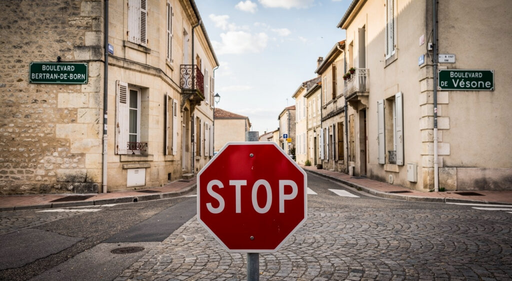 Périgueux : une voiture sans permis percute un véhicule à l'arrêt à un stop, conductrice légèrement blessée
