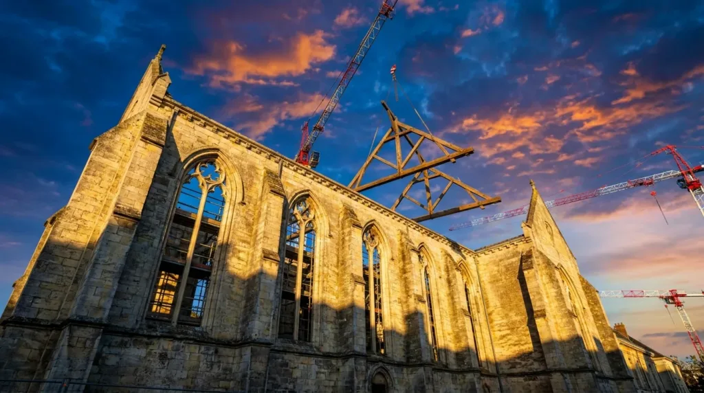 Saint-Omer : la charpente de la nef centrale levée, étape clé de la reconstruction après l&rsquo;incendie