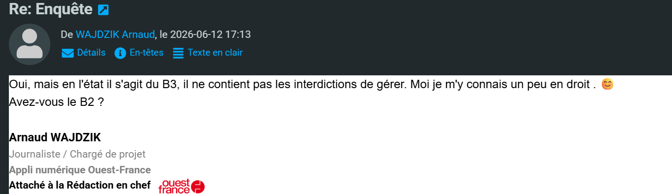 Réponse écrite du journaliste sur le bulletin n° 3