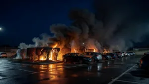Cernay : des voitures détruites dans l&rsquo;incendie d&rsquo;une zone commerciale